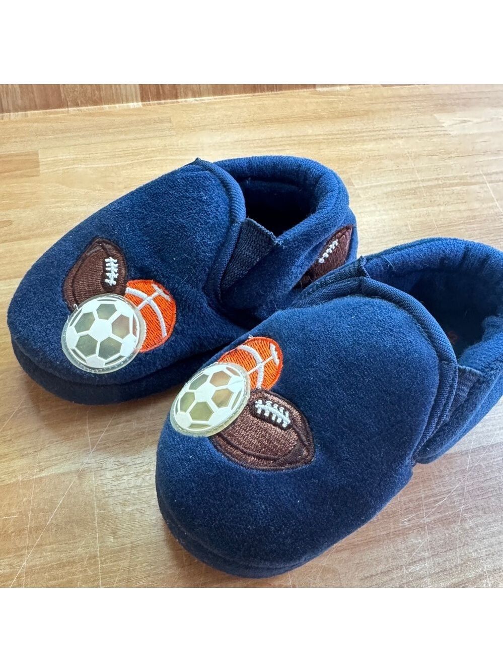 Stride Rite classic sports slippers 5/6 baby , navy blue, football, baseball